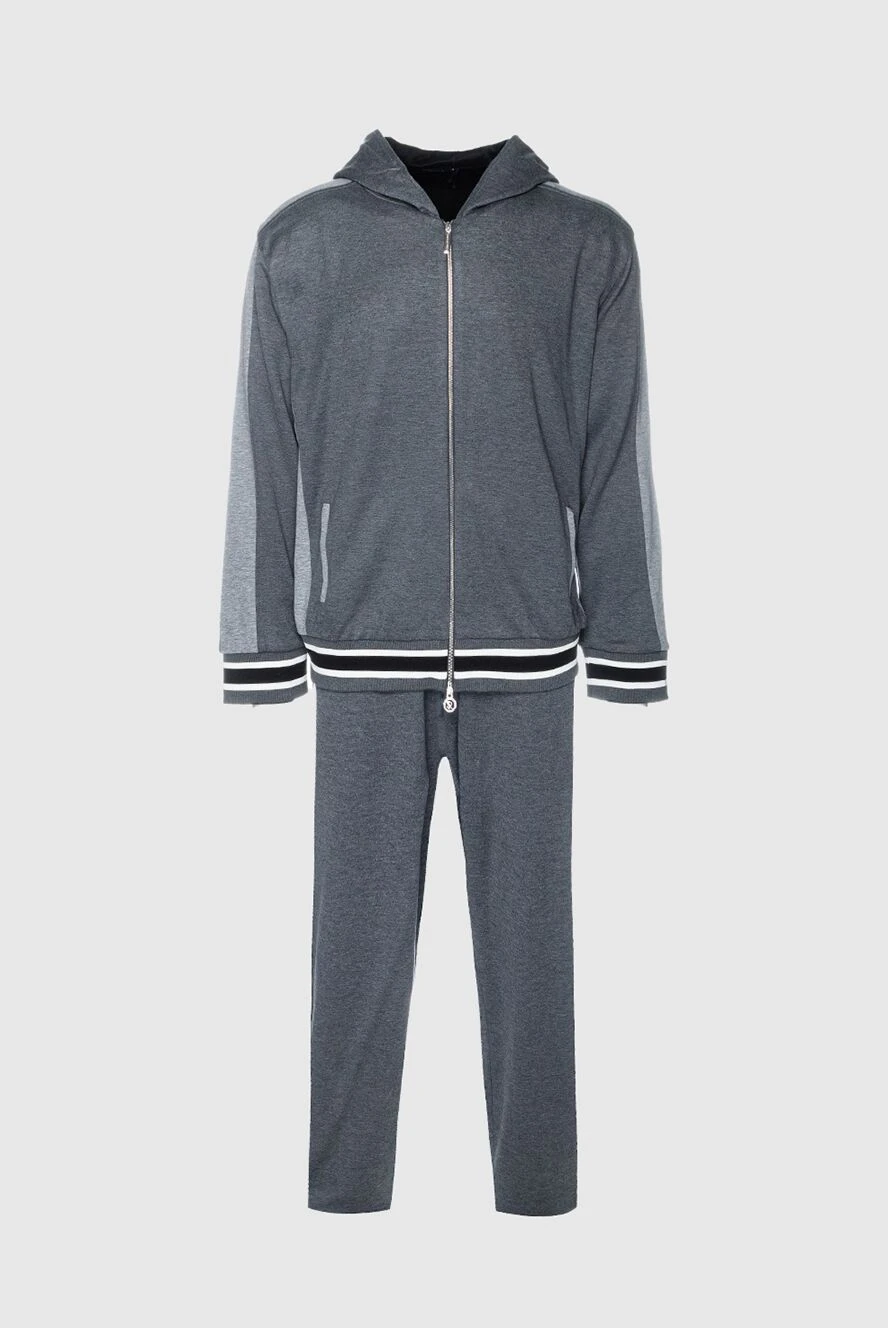 Stefano Ricci Men's sports suit made of cotton, silk and polyamide gray - Contrasting inserts. Hood. 48% cotton, 44% silk, 8% polyamide. Closure: Drawstring, zipper. Four side pockets. Country of manufacture: Italy. Care: specialized cleaning - photo 1