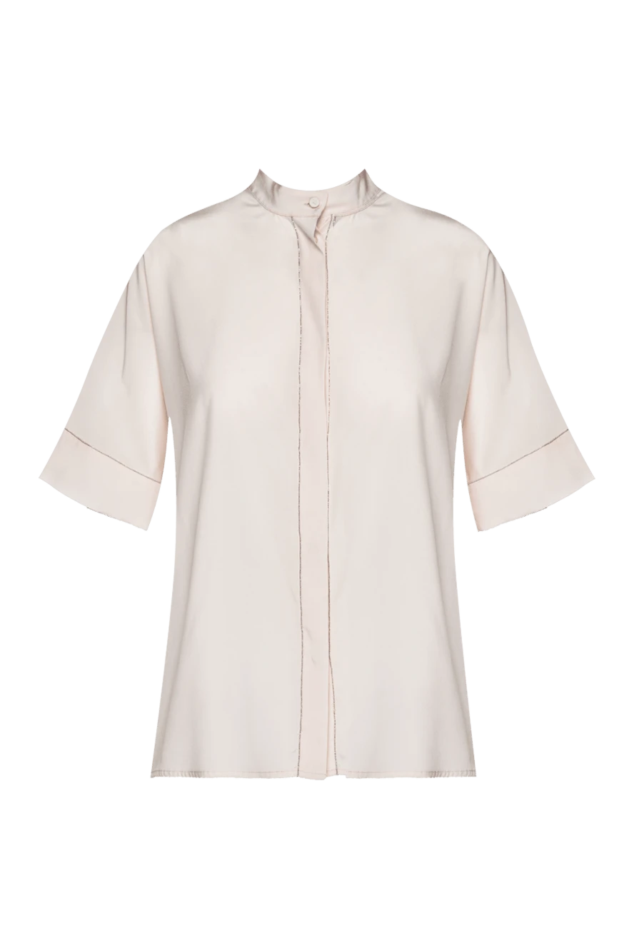 Peserico Women's blouse with contrasting stitching pink - short sleeve, contrasting stitching. silk, elastane. button. Country of manufacture: Italy. Care: specialized cleaning - photo 1