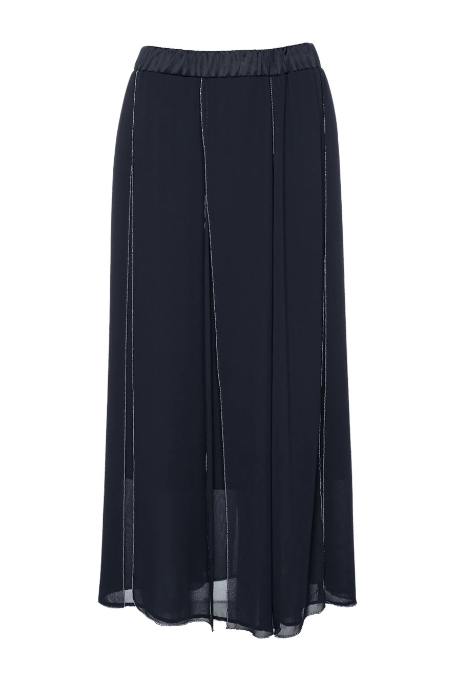 Peserico Women's dark blue skirt with slits - edging, cuts. 100% polyamide. elastic belt. Country of manufacture: Italy. Care: specialized cleaning - photo 1