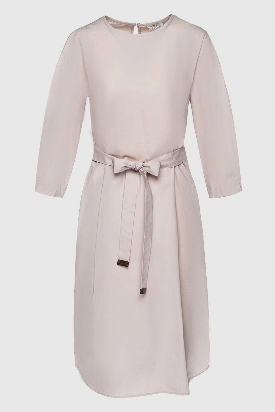 Peserico Beige dress with belt and buttoned short sleeves for women - Fastener: belt. short sleeves. 96% cotton, 4% elastane. Country of manufacture: Italy. Care: specialized cleaning - photo 1