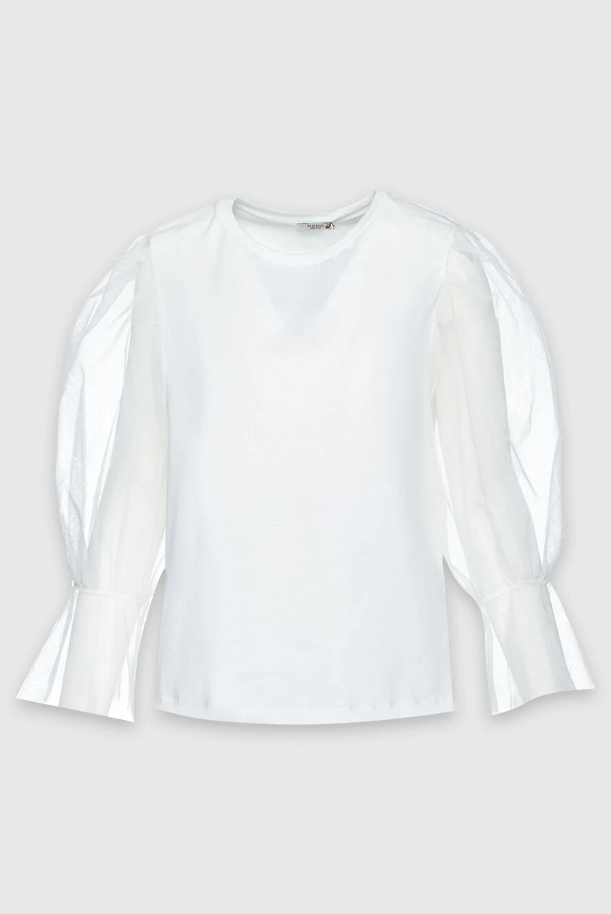 Peserico Women's blouse with ruffled sleeves white - transparent sleeve with frills. cotton. Country of manufacture: Italy. Care: specialized cleaning - photo 1