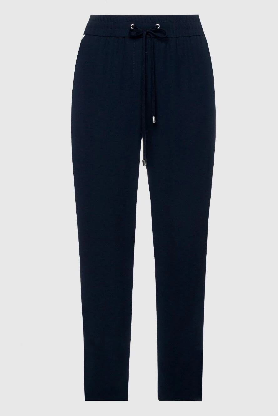 Peserico Women's black pants with white side stripes - two pockets. 100% polyester. elastic belt with lacing. Country of manufacture: Italy. Care: specialized cleaning - photo 1