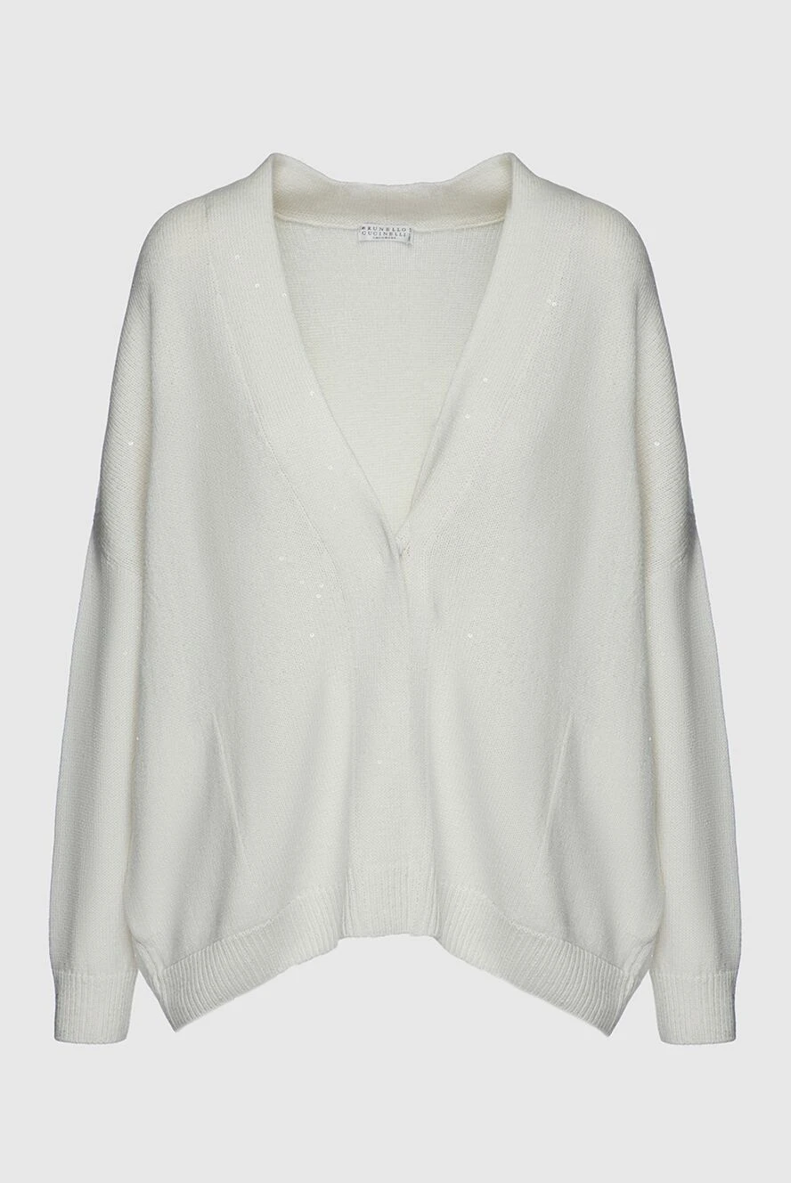 Brunello Cucinelli Cashmere and silk cardigan for women white - V-neck. two side pockets. 80% cashmere, 20% silk. Country of manufacture: Italy. Care: specialized cleaning - photo 1