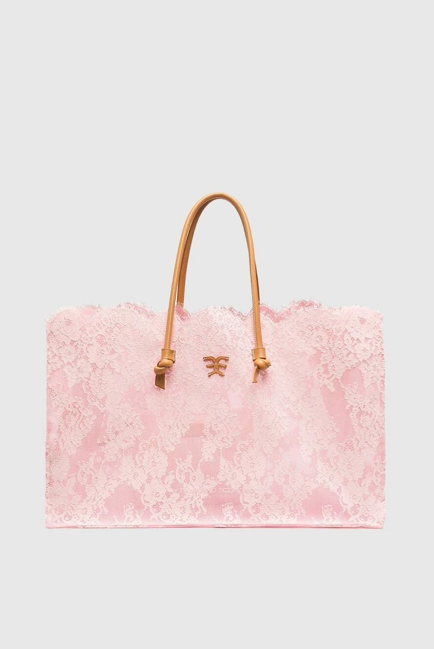 Ermanno Scervino Pink women's bag with lace - lace, logo, contrasting handles. 74% polyamide, 13% nylon, 13% viscose. Country of manufacture: Italy. Care: specialized cleaning - photo 1