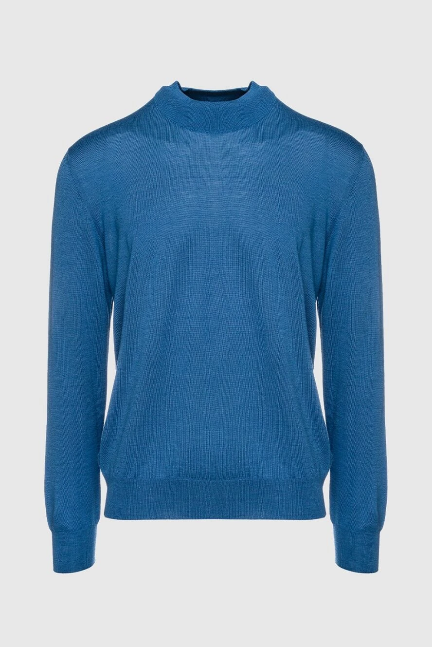 Cesare di Napoli Men's high-collar stand-up jumper made of cashmere, wool and silk blue - High collar stand. 35% cashmere, 35% wool, 30% silk. Country of manufacture: Italy. Care: specialized cleaning - photo 1