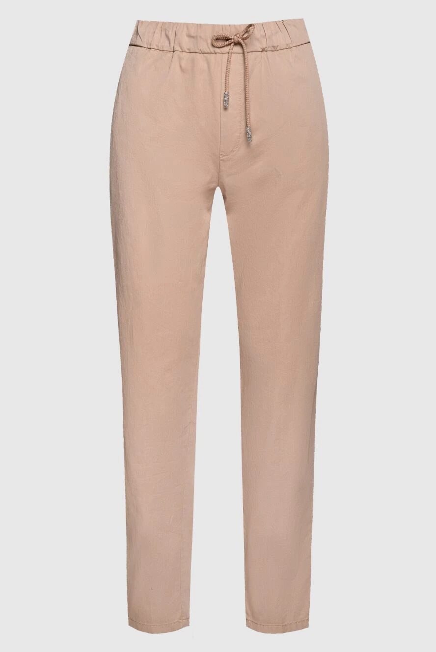 Panicale Women's cropped fit beige pants - two side pockets. 93% cotton, 7% elastane. elastic belt, drawstring. Country of manufacture: Italy. Care: specialized cleaning - photo 1