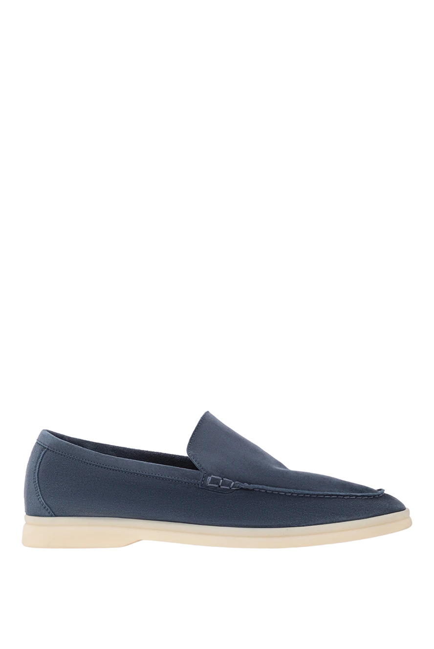 Loro Piana Summer walking moccasins made of blue suede for men - contrast sole. 100% suede. Color: blue. Country of manufacture: Italy. Care: specialized cleaning - photo 1