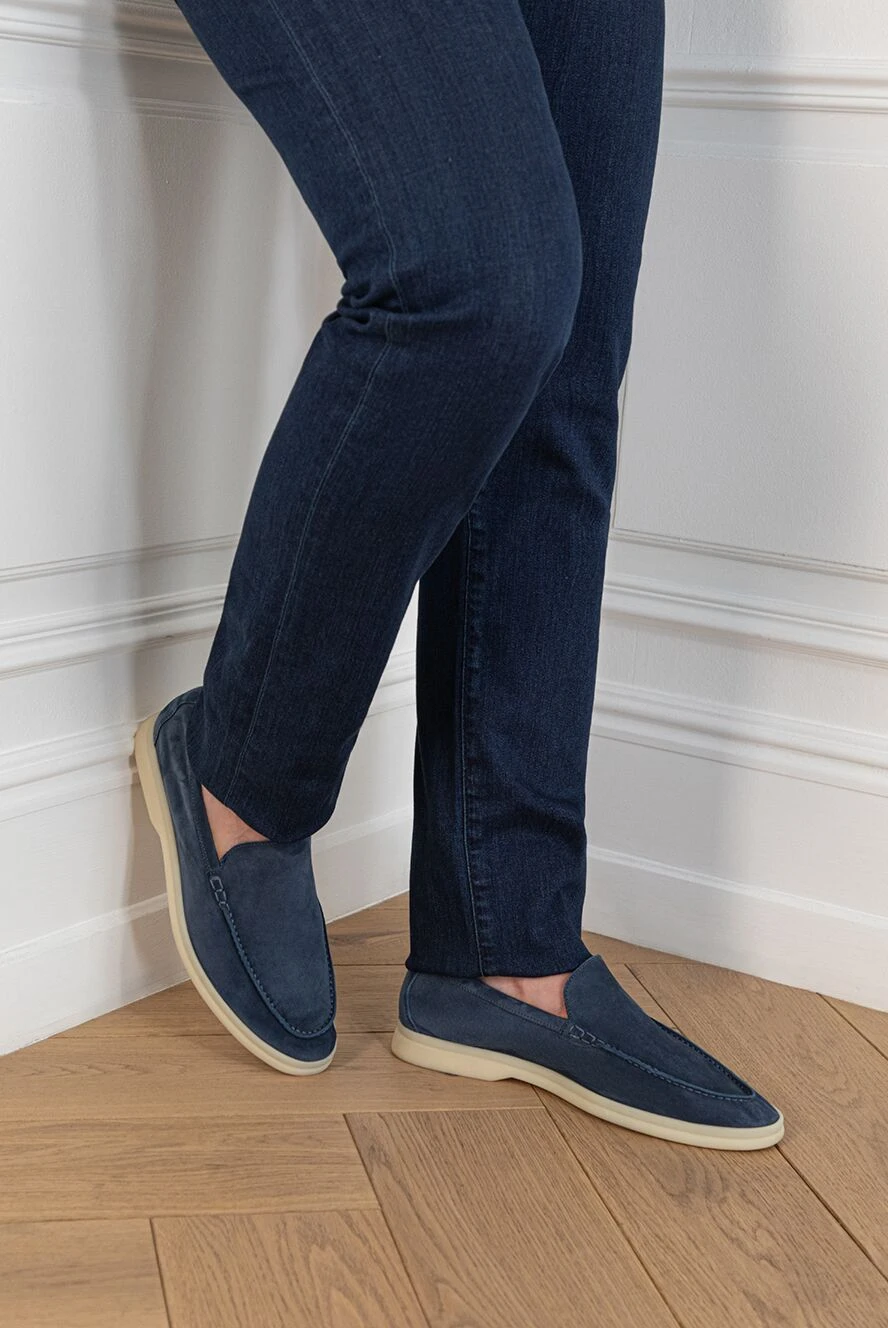 Loro Piana summer walking moccasins made of blue suede for men