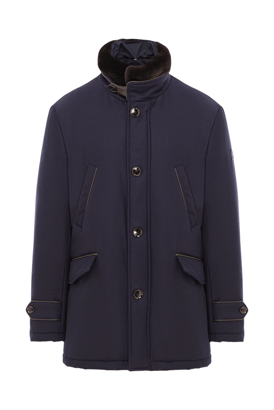 Tombolini Куртка-пальто з хутряним коміром синя чоловіча - 99% вовна, 1% еластан. Гудзики, блискавка, кнопки. Дві бічні кишені, дві нагрудні кишені. Країна виробник: Італія. Догляд: спеціалізоване чищення - фото 1