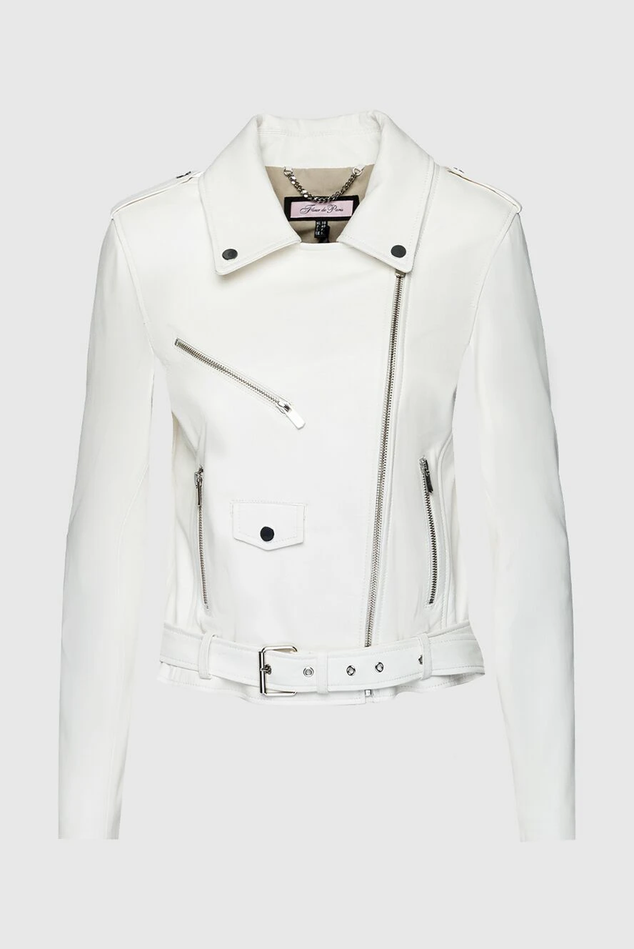 Fleur de Paris White genuine leather jacket for women - oblique zipper. 100% genuine leather. Closure: zipper. two side pockets, one chest pocket, one with flap. Country of manufacture: Italy. Care: specialized cleaning - photo 1