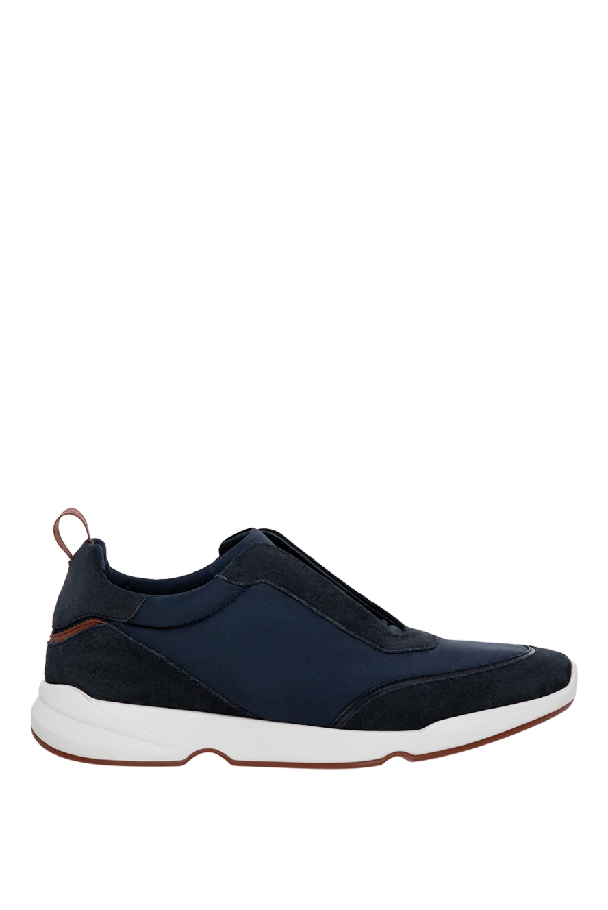 Loro Piana Blue polyamide and nubuck sneakers for men - contrast sole, logo. nubuck, polyamide. Closure: laces. Sole height: 2cm. Country of manufacture: Italy. Care: specialized cleaning - photo 1