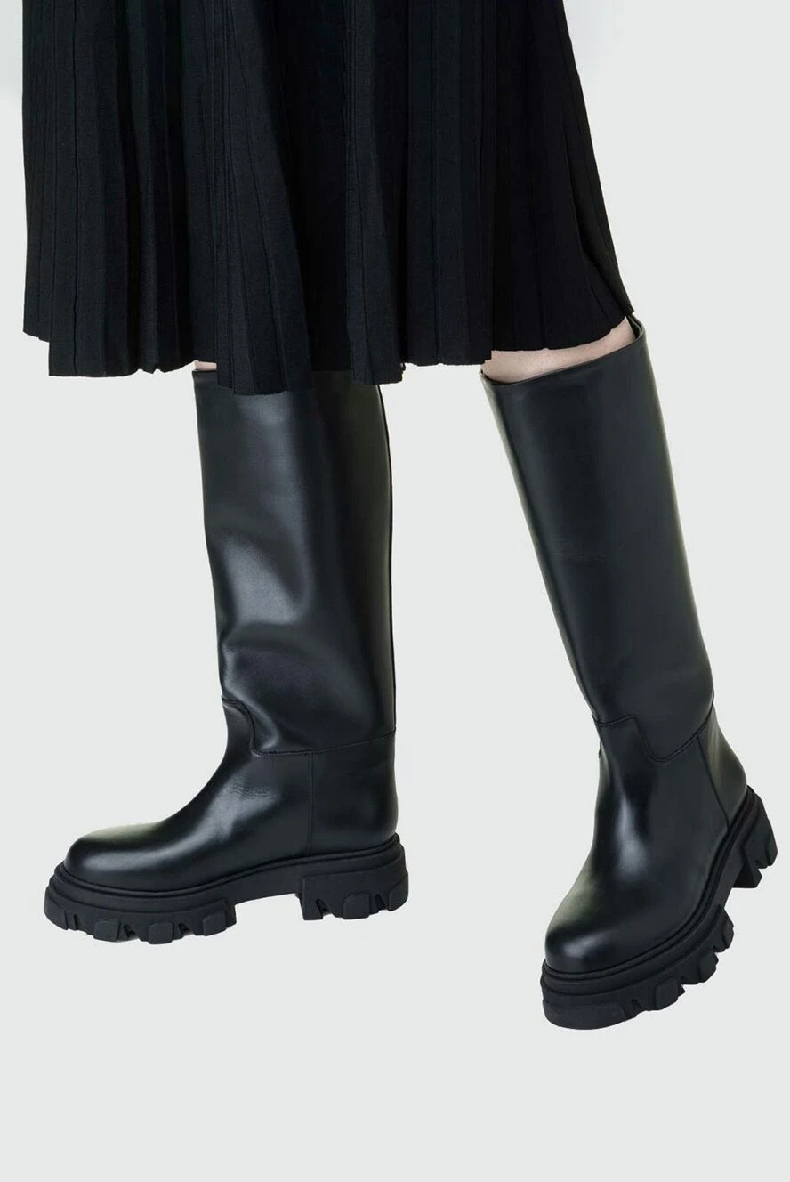 ショートブーツ・ブーティ GIA BORGHINI Chunky Sole Lace-Up Boots in Black Leather Gia Borghini Chunky Sole Lace-up Boots In Black Leather