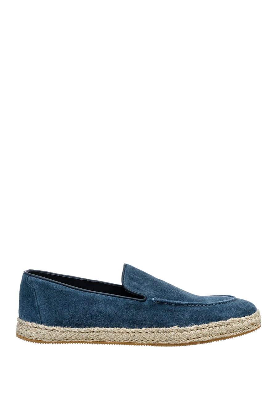 Doucal`s Blue suede slip-ons for men - contrast woven sole. leather interior, platform height 2 cm. 100% suede. Country of manufacture: Italy. Care: specialized cleaning - photo 1