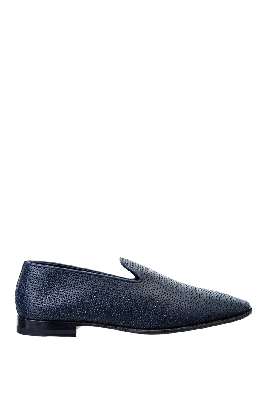 Pellettieri di Parma Blue leather loafers for men - weaving, contrasting sole. 100% leather. platform height 2cm. Country of manufacture: Italy. Care: specialized cleaning - photo 1