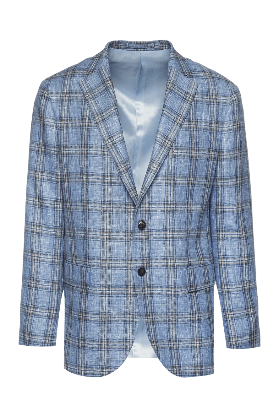 Lubiam Men's blue jacket - checkered pattern, slot. 69% wool, 16% silk, 13% linen, 2% polyamide. two buttons. two inside, two side, chest pocket. Lining: 100% cupro. Country of manufacture: Italy. Care: specialized cleaning - photo 1