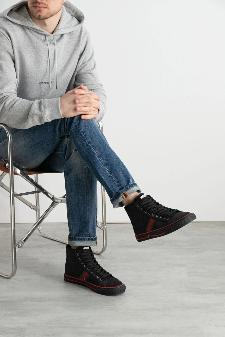 Gucci высокие текстильные кеды с монограммой и полосками web