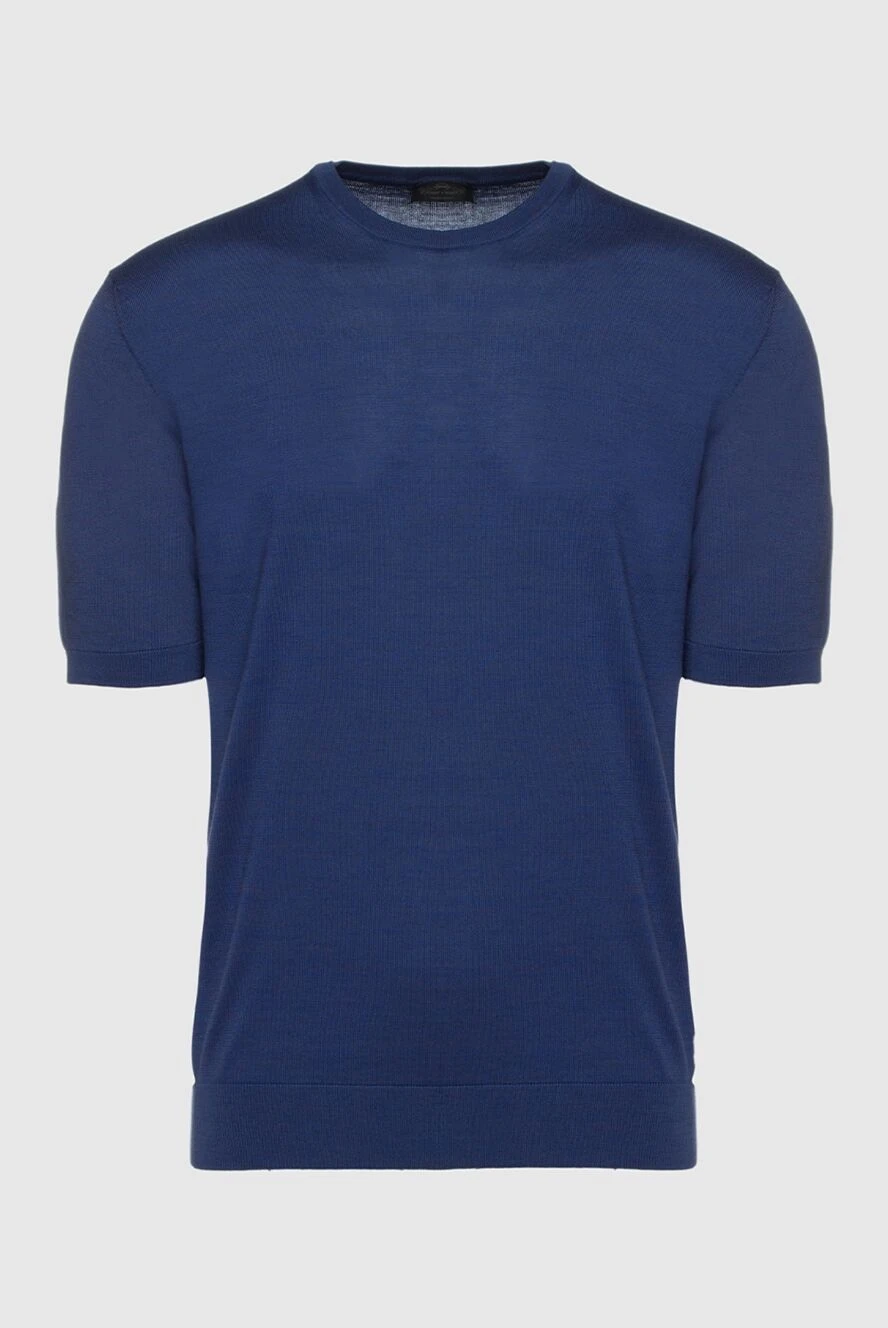 Cesare di Napoli Short sleeve jumper made of silk and cotton blue for men - Textured pattern. Short sleeve. 55% silk, 45% cotton. Country of manufacture: Italy. Care: specialized cleaning - photo 1