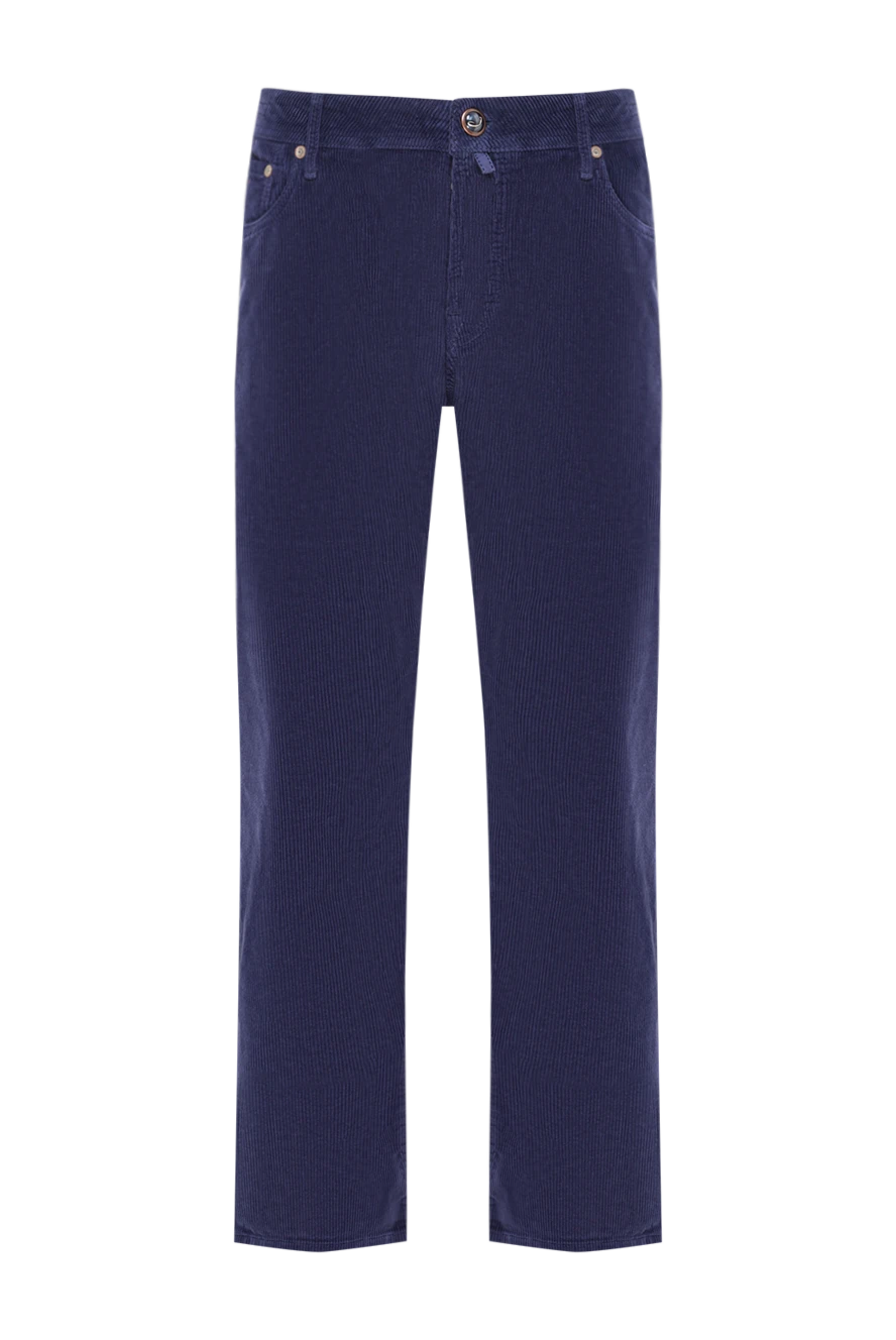 Jacob Cohen Чоловічі вельветові джинси насиченого синього кольору з бавовни. - логотип. 100% бавовна. гудзик, блискавка. три бічні кишені, дві кишені ззаду. Країна виробник: Італія. Догляд: спеціалізоване чищення - фото 1