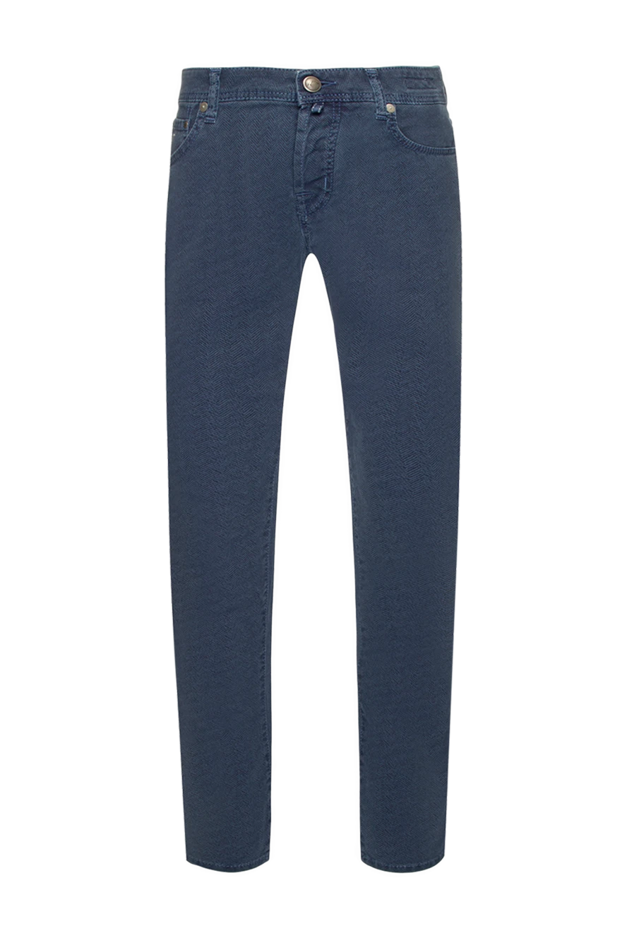 Jacob Cohen Blue cotton jeans for men - logo, contrast stitching. 98% cotton 2% elastane. Closure: button, zipper. Three side pockets, two back pockets. Country of manufacture: Italy. Care: specialized cleaning - photo 1