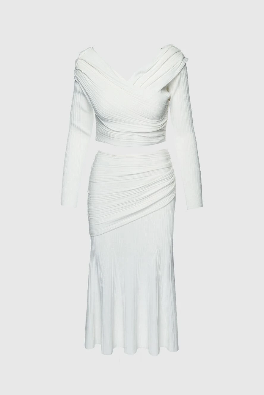 Herve Leger White women's suit with a skirt made of viscose and polyester - ruffle. 86% viscose, 14% polyester. Country of manufacture: Italy. Care: specialized cleaning - photo 1