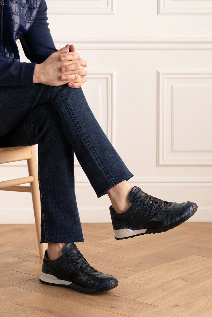 Kiton кросівки зі шкіри крокодила сині чоловічі 158626 — Чоловічі