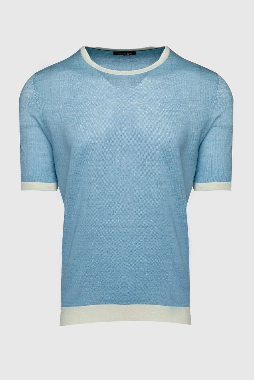 Stefano Ricci Lightweight blue silk jumper with white trim - Contrasting cuffs and neckline. Short sleeve. 100% silk. Country of manufacture: Italy. Care: specialized cleaning - photo 1