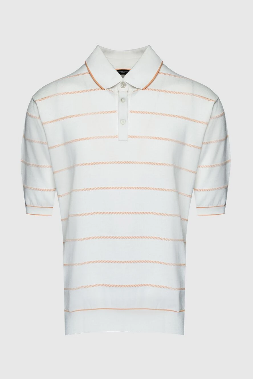 Stefano Ricci Поло з шовку в молочному кольорі з тонкою персиковою смужкою - Контрастні лінії. 100% шовк. гудзики. Країна виробник: Італія. Догляд: спеціалізоване чищення - фото 1