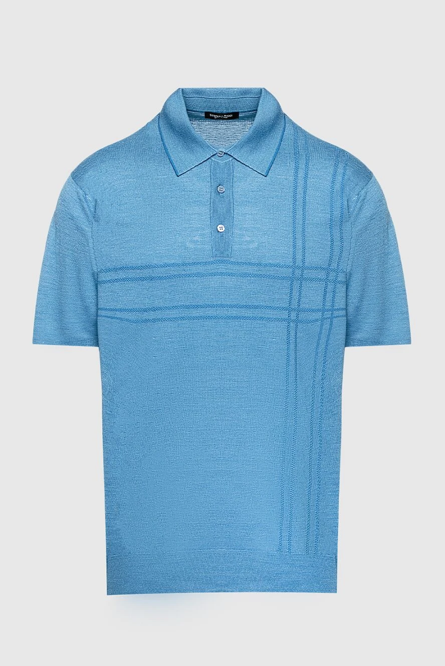 Stefano Ricci Поло из шелка и льна голубое мужское - Узор полоска. 75% шёлк, 25% лён. Пуговицы. Страна производитель: Италия. Уход: специализированная чистка - фото 1