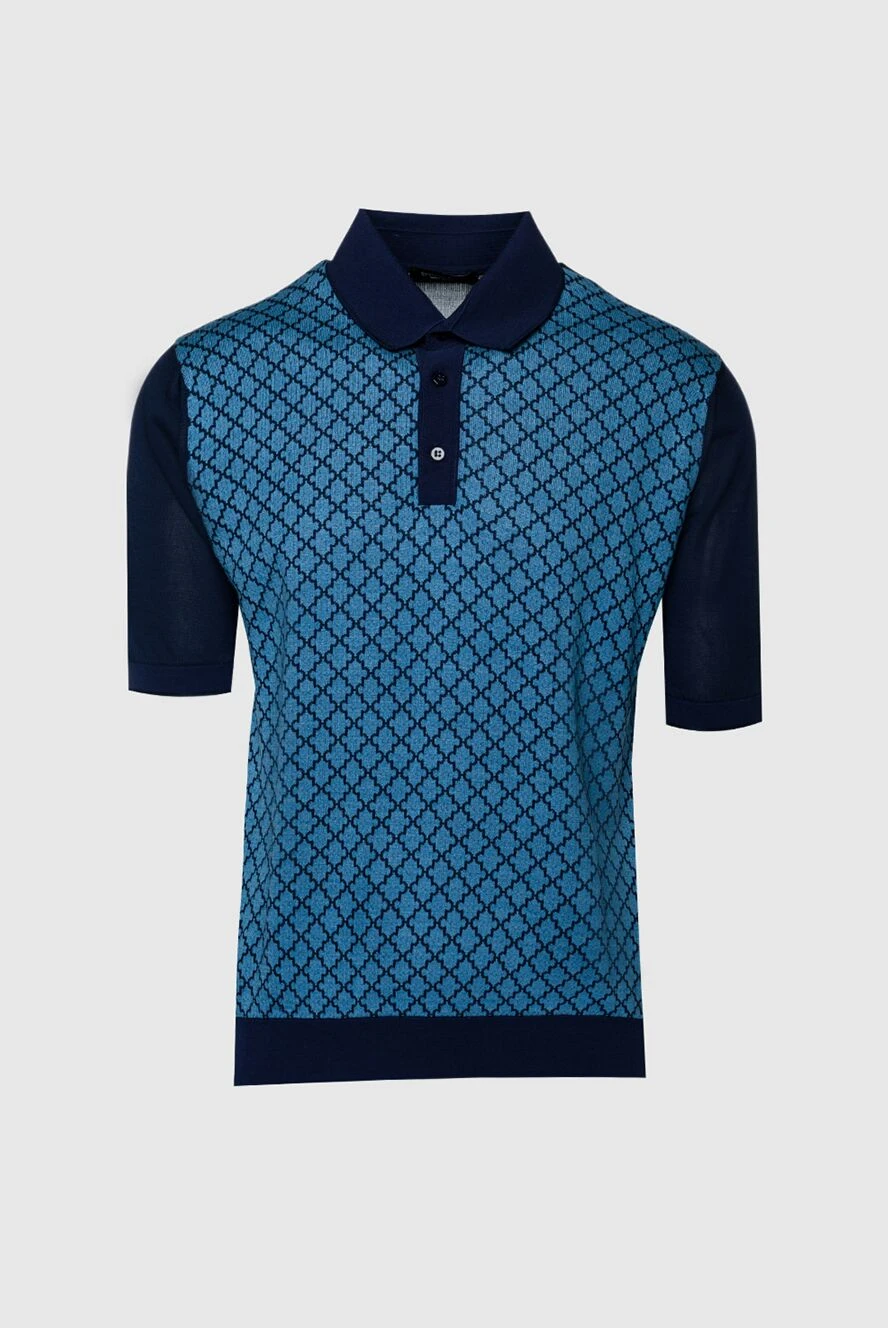 Stefano Ricci Чоловіча трикотажна футболка-поло з контрастною передньою панеллю з геометричним візерунком - Контрастне оздоблення, візерунок ромби. 70% шовк, 25% бавовна, 5% льон. гудзики. Країна виробник: Італія. Догляд: спеціалізоване чищення - фото 1