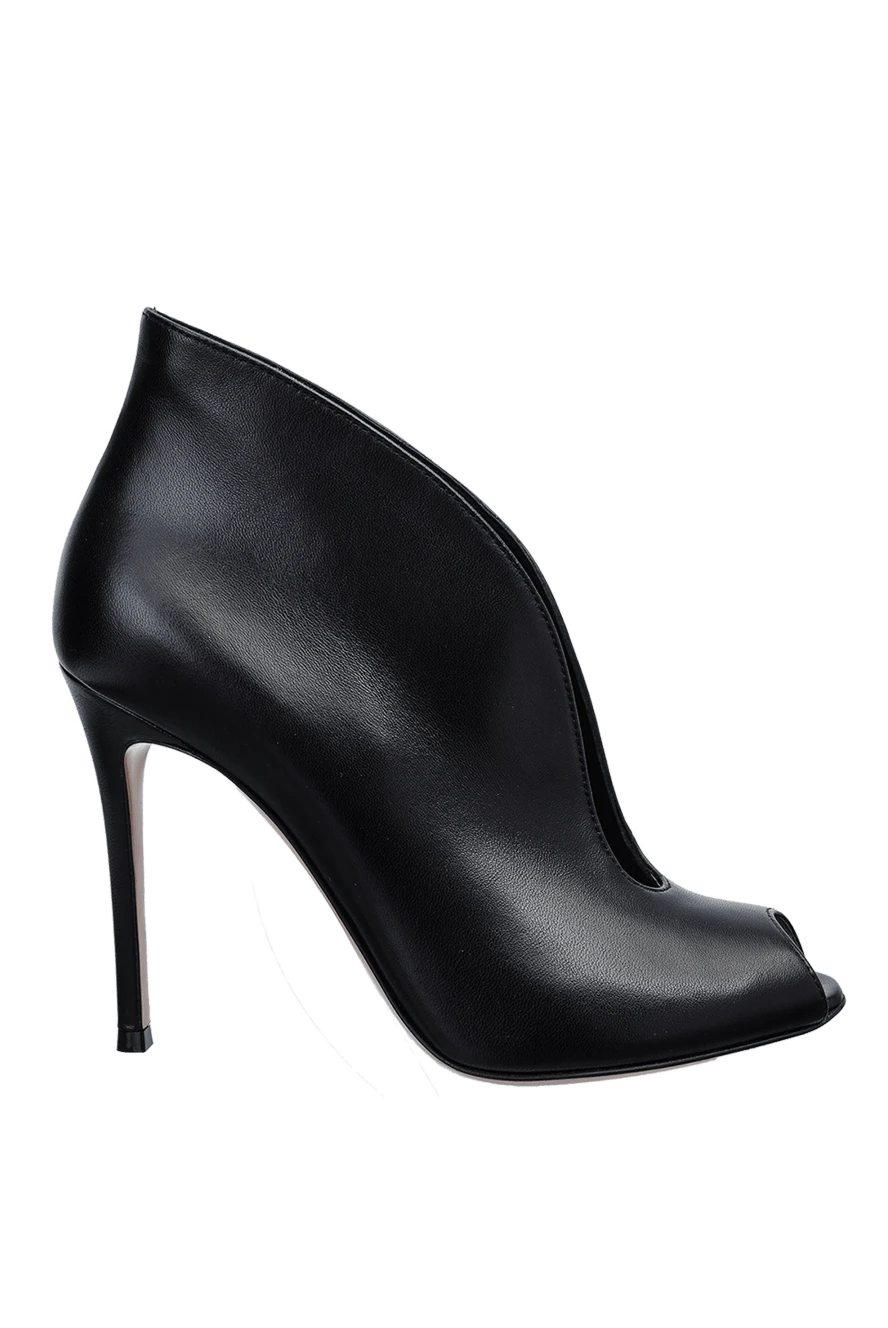 Gianvito Rossi Women's black leather ankle boots with a V-shaped cutout - figure cut, open toe. genuine leather. Heel height: 12 centimeters. Country of manufacture: Italy. Care: specialized cleaning - photo 1