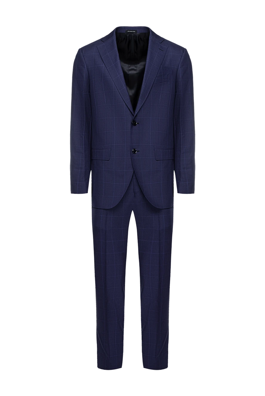 Sartoria Latorre Men's suit made of wool blue - Slit. 100% wool. Closure: Buttons, hook. Chest pocket, two flap pockets. Three pockets. Two side pockets, two back pockets with buttons. Lining: 100% cupro. Country of manufacture: Italy. Care: specialized cleaning - photo 1