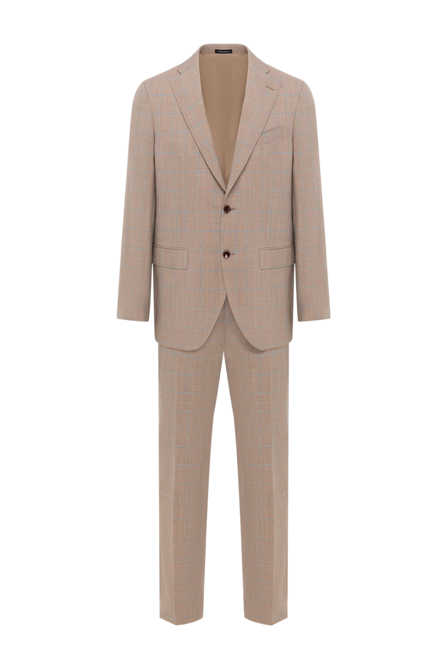 Sartoria Latorre Beige wool suit for men - Slit, checkered pattern. 100% wool. Closure: Buttons, hook. Chest pocket, two flap pockets. Three pockets. Two side pockets, two back pockets with buttons. Lining: 100% cupro. Country of manufacture: Italy. Care: specialized cleaning - photo 1