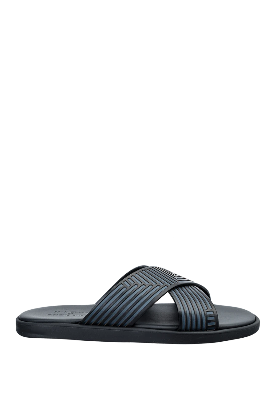 Doucal`s Black leather flip flops for men - abstract pattern. leather interior. 100% genuine leather. polyurethane. Country of manufacture: Italy. Care: specialized cleaning - photo 1