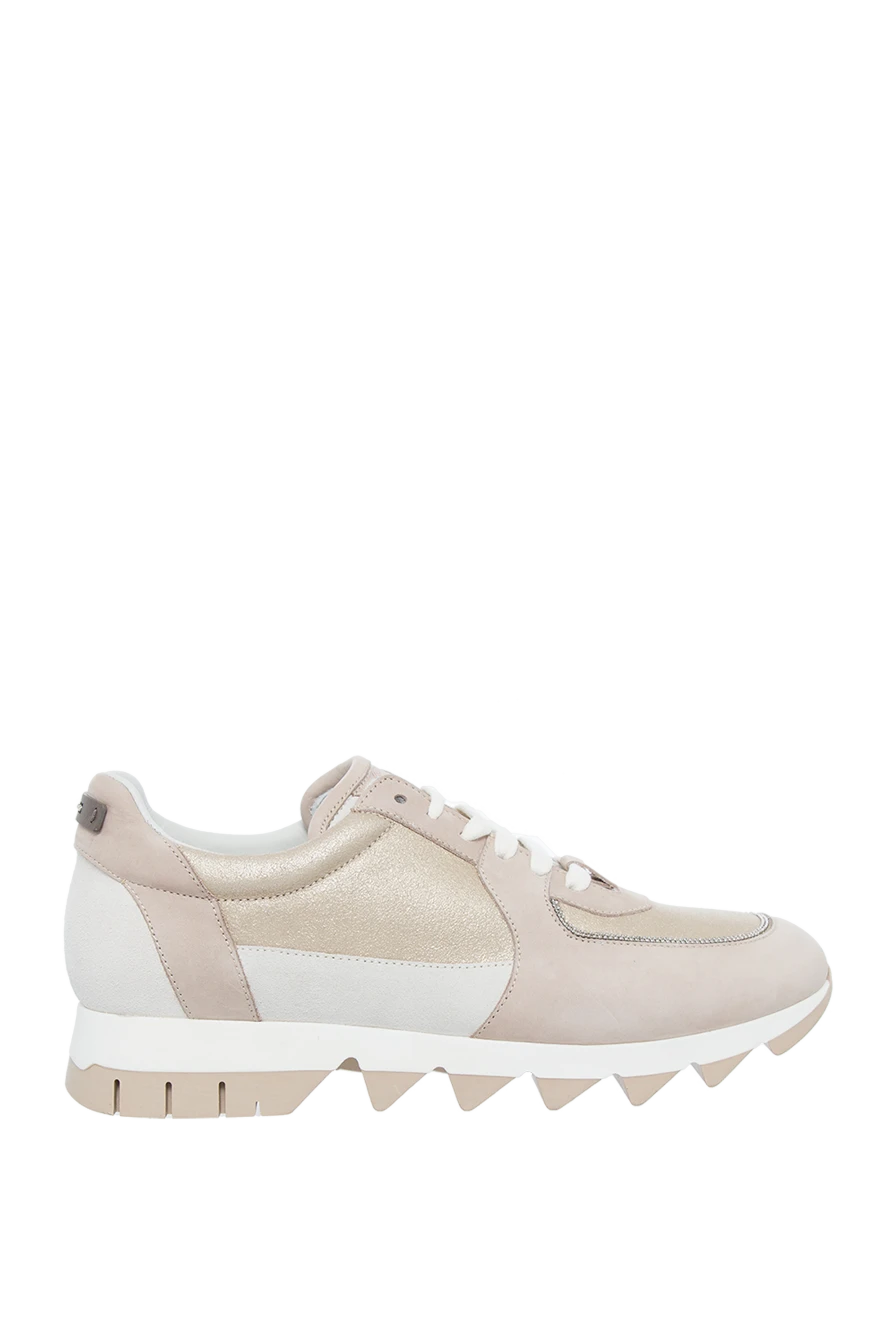 Peserico Women's sneakers in beige with a serrated sole. - contrasting inserts, contrasting sole, golden spraying. suede, nubuck. lacing. Country of manufacture: Italy. Care: specialized cleaning - photo 1