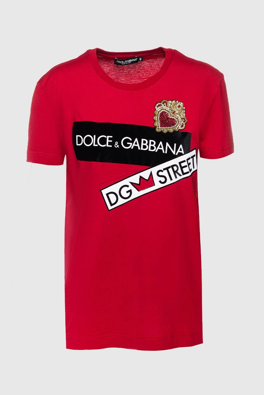 Dolce & Gabbana Футболка з бавовни червона жіноча - принт логотипа. 100% бавовна. Країна виробник: Італія. Догляд: спеціалізоване чищення - фото 1