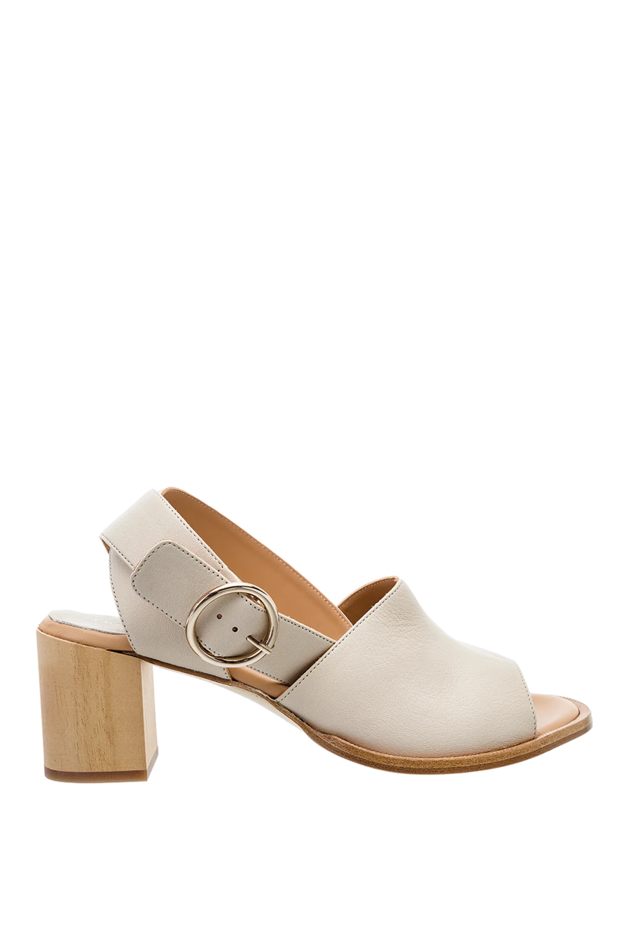 Paloma Barcelo Beige leather sandals for women - Decoration: metal buckle, open toe. genuine leather. Heel: 7 centimeters. Country of manufacture: Italy. Care: specialized cleaning - photo 1