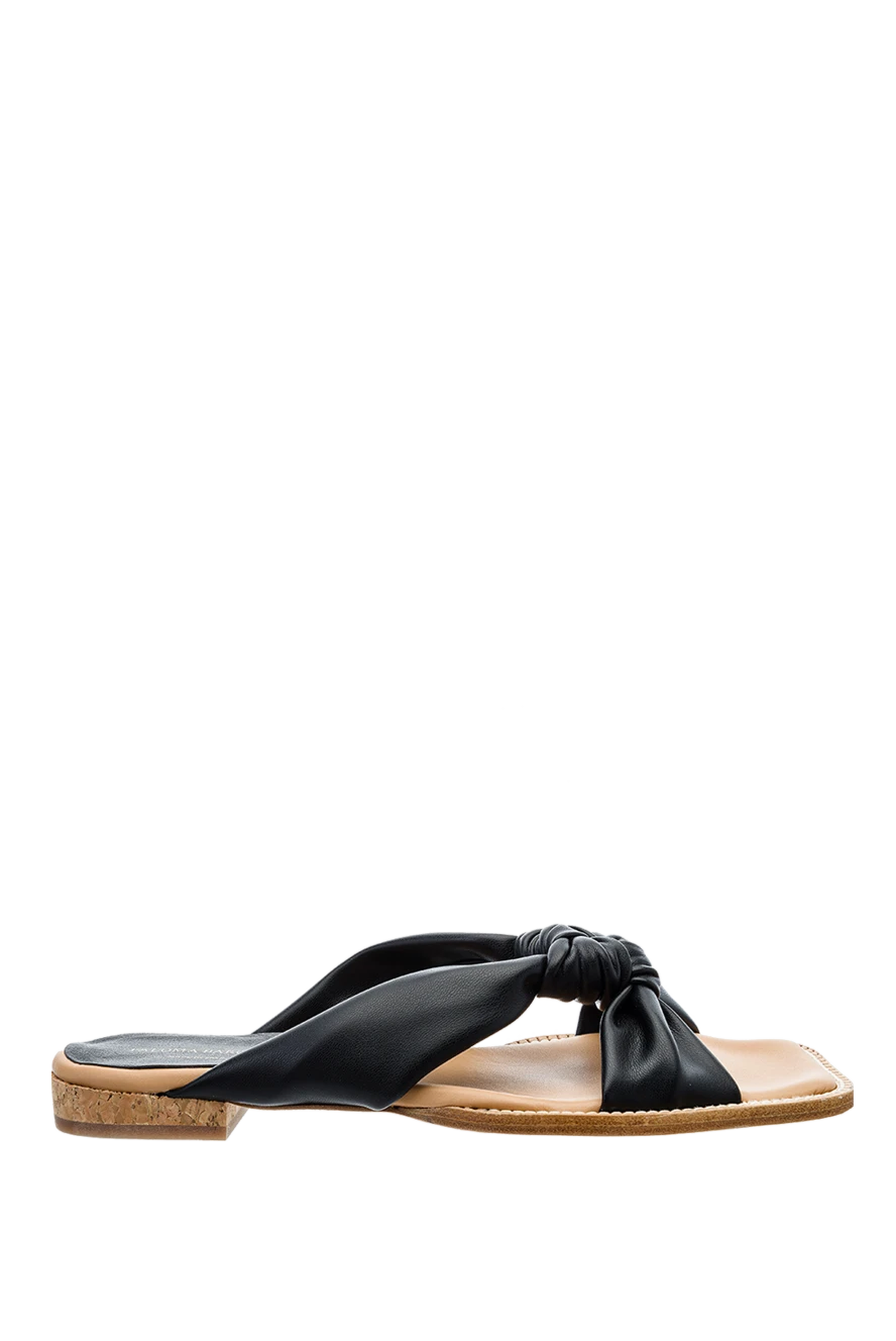 Paloma Barcelo Women's leather slippers with interwoven straps, black - contrasting sole, interweaving straps. 100% leather. Heel height: 2 cm. Country of manufacture: Italy. Care: specialized cleaning - photo 1