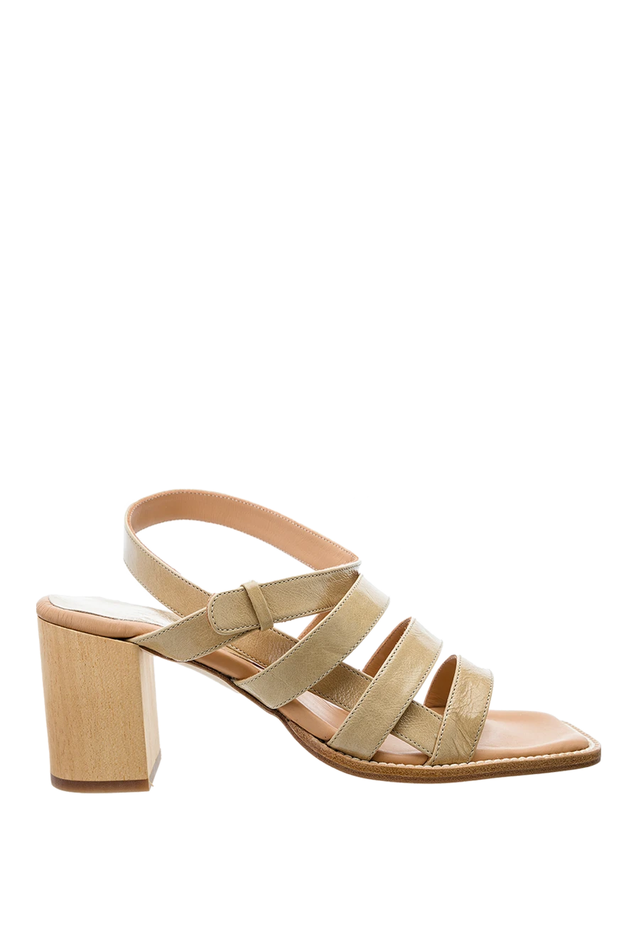 Paloma Barcelo Women's beige leather sandals with square toe - square toe. genuine leather. buckle. Heel: 7 centimeters. Country of manufacture: Italy. Care: specialized cleaning - photo 1