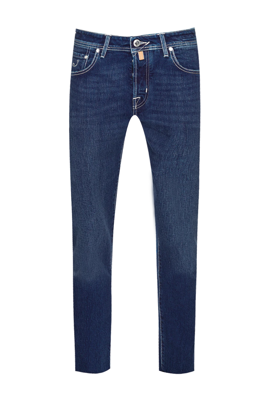 Jacob Cohen Blue cotton jeans for men - logo, scuffs. 98% cotton, 2% elastane. Closure: button, zipper. Three side pockets, two back pockets. Country of manufacture: Italy. Care: specialized cleaning - photo 1