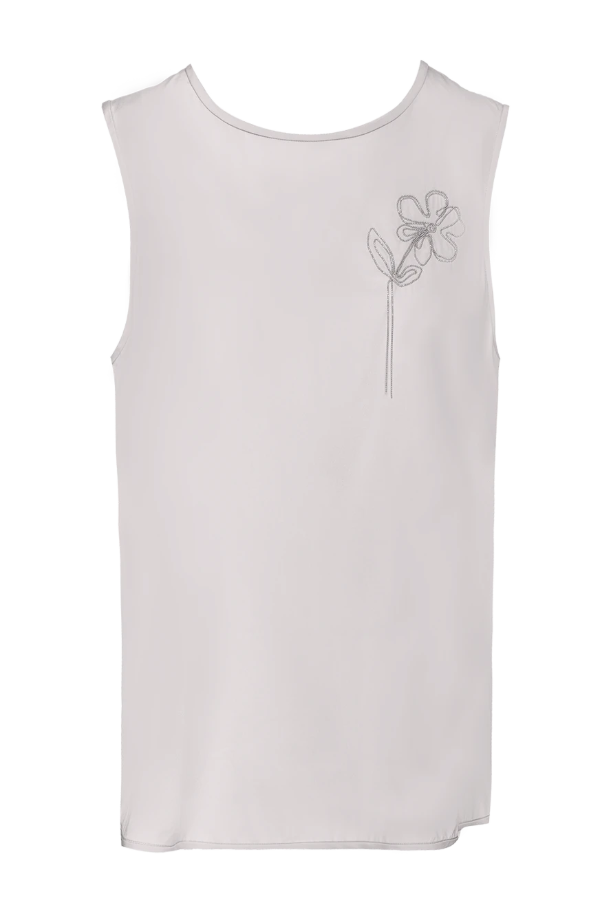 Peserico Top made of silk and elastane gray for women - embroidery flower. 94% silk, 6% elastane. Country of manufacture: Italy. Care: specialized cleaning - photo 1