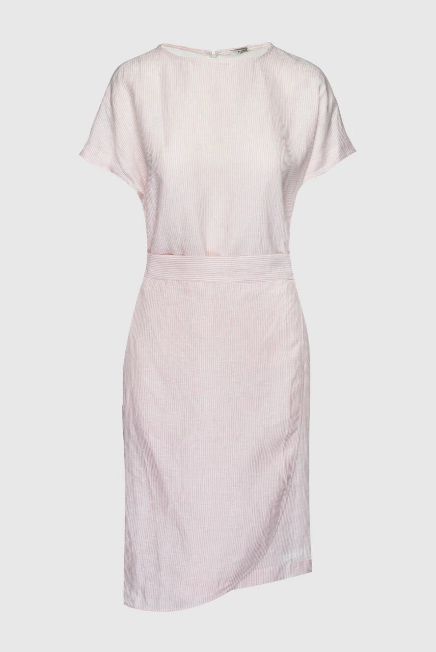 Peserico Pink linen dress for women - hidden zipper. sewn belt, asymmetric bottom. 100% linen. Country of manufacture: Italy. Care: specialized cleaning - photo 1