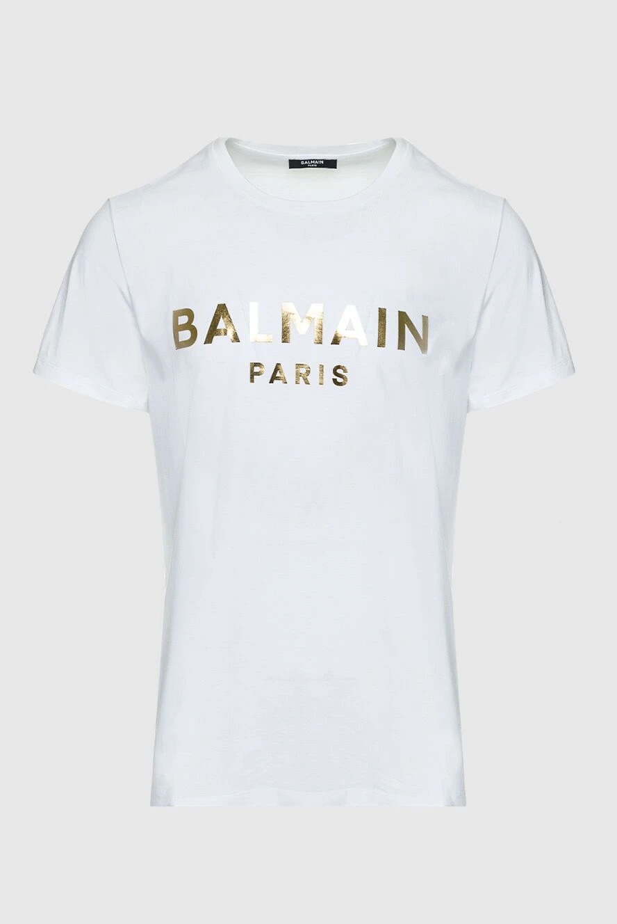 Balmain White cotton T-shirt for men - logo print. 100% cotton. Country of manufacture: Italy. Care: specialized cleaning - photo 1