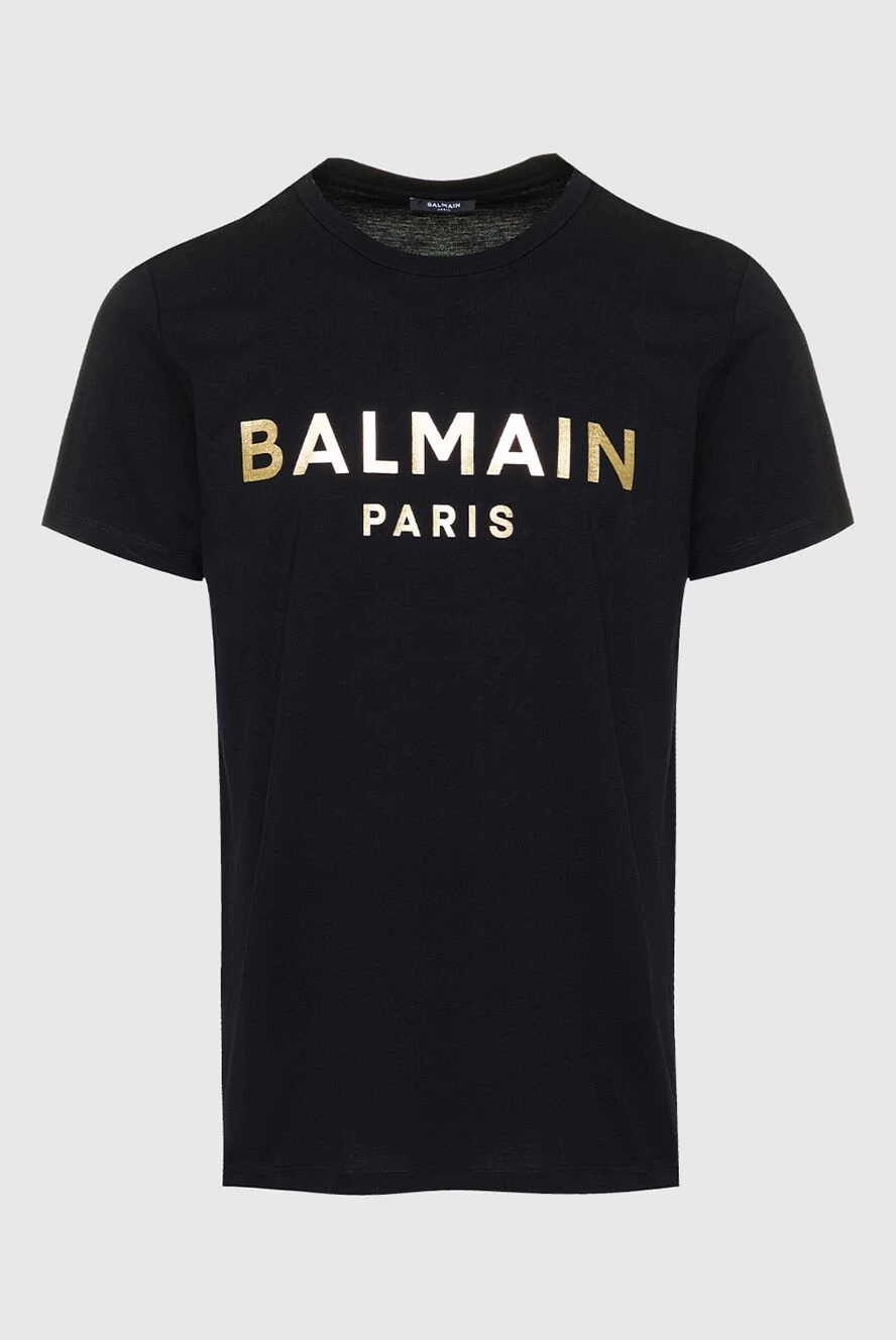 Balmain Black cotton T-shirt for men - brand logo print. 100% cotton. Country of manufacture: Italy. Care: specialized cleaning - photo 1