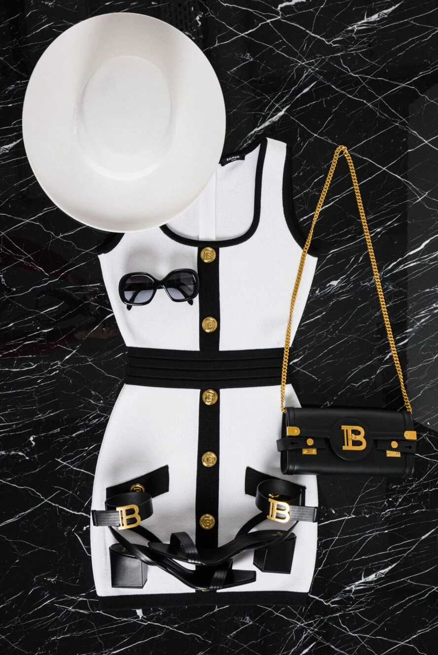 Balmain contrast black and white dress with gold buttons 159810  Women  knitted dress | Domino Online Store Ukraine