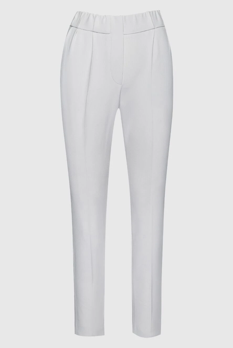 Brunello Cucinelli Women's elegant cropped trousers white - two back pockets. acrylic, silk. elastic belt. Country of manufacture: Italy. Care: specialized cleaning - photo 1