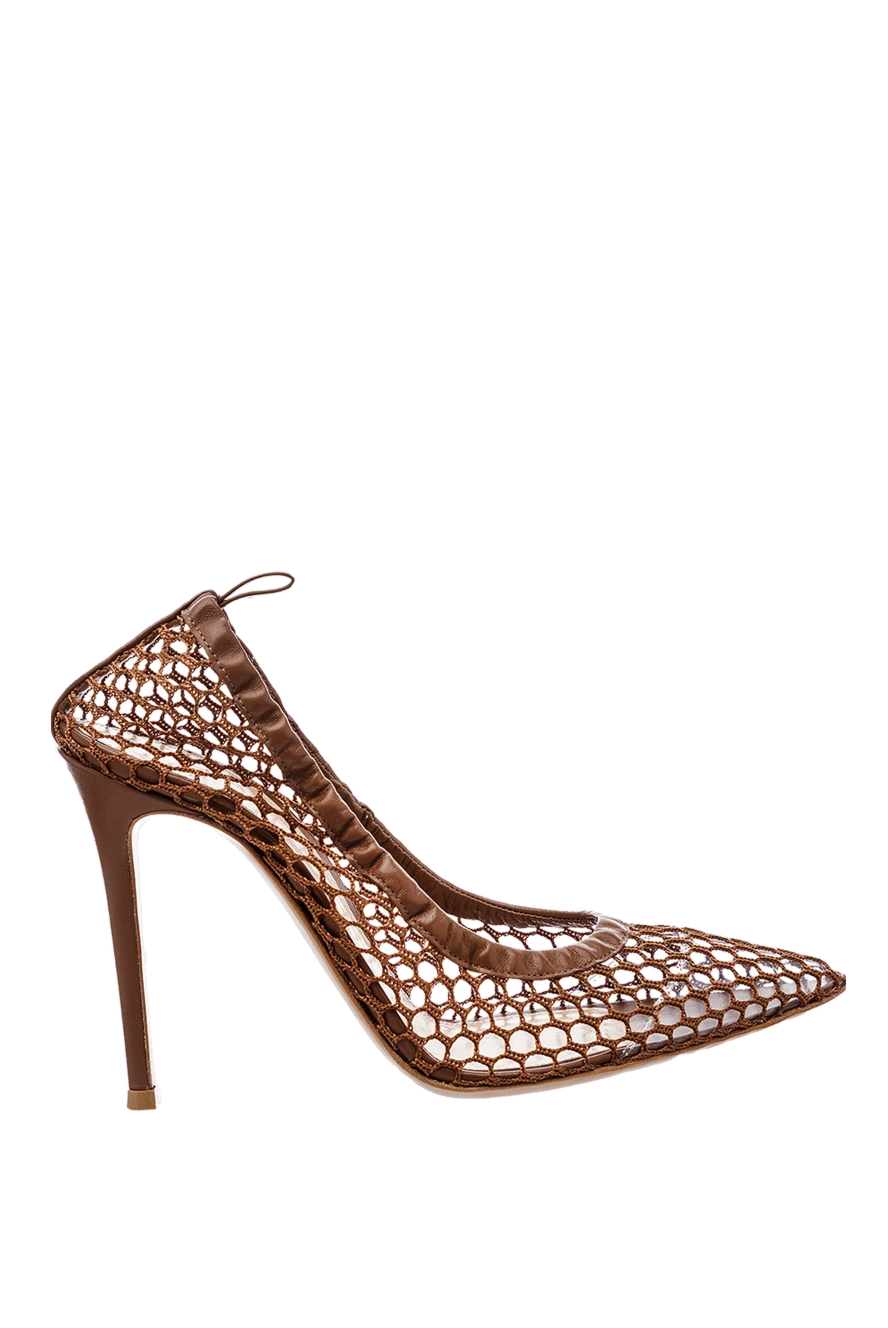 Gianvito Rossi Women's brown leather shoes with mesh - logo on the insole, mesh upper. genuine leather. Heel height: 8 centimeters. Country of manufacture: Italy. Care: specialized cleaning - photo 1