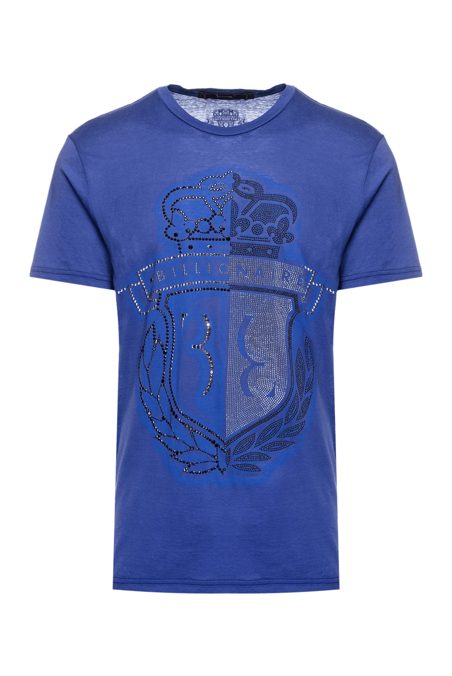 Billionaire Blue cotton T-shirt with heraldic emblem and rhinestones (markdown) - Decoration: rhinestones, brand logo. Material: 100% cotton. Country of manufacture: Italy. Care: specialized cleaning - photo 1