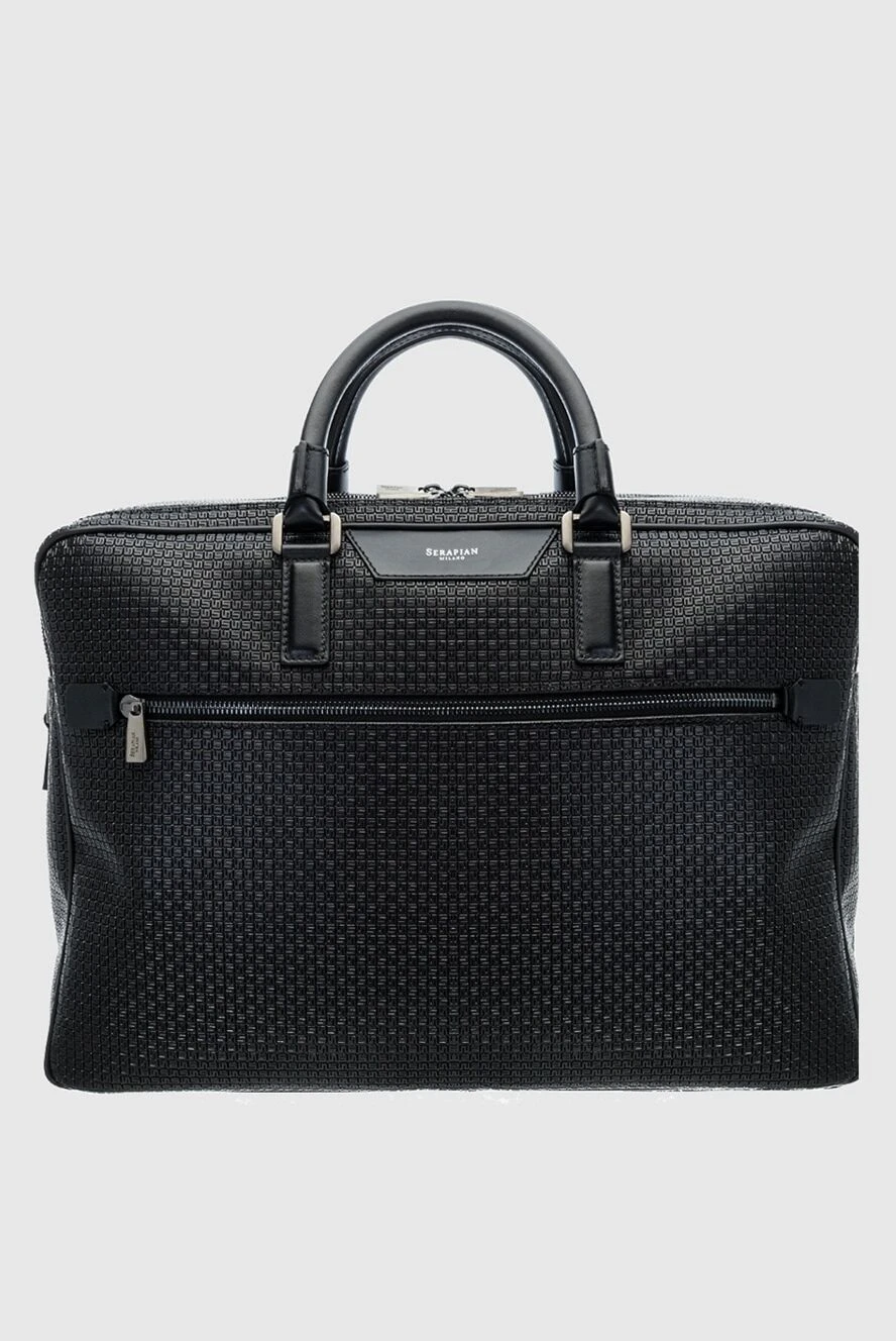 Serapian Black leather briefcase for men - Decor: textured leather, logo, Additional: two compartments. Composition: 100% leather. Pockets: side pocket. Fastener: zipper. Country of manufacture: Italy. Care: specialized cleaning - photo 1