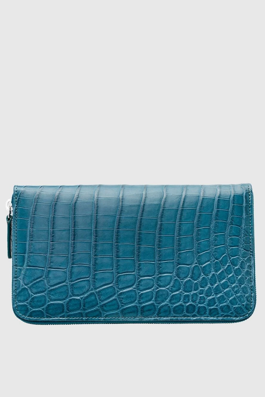 Cesare di Napoli Men's clutch bag made of crocodile leather blue - Textured leather. 100% crocodile skin. Closure: Zipper. Two compartments. Country of manufacture: Italy. Care: specialized cleaning - photo 1