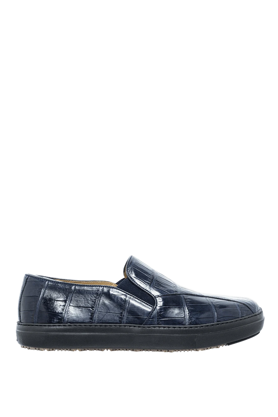 Tardini Blue alligator leather slip-ons for men - textured leather. alligator skin. lacing. height 2cm. Country of manufacture: Italy. Care: specialized cleaning - photo 1